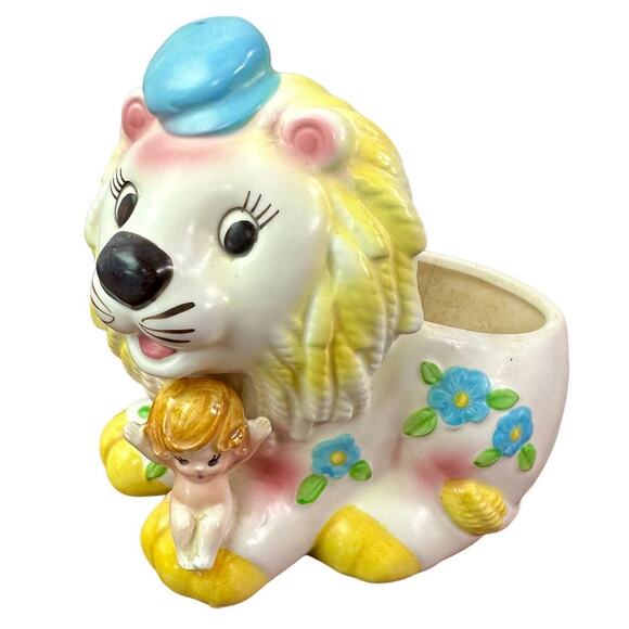 Napco VTG Napcoware Japan Lion & Baby Ceramic Antique Planter Decor 1950s - Picture 1 of 10